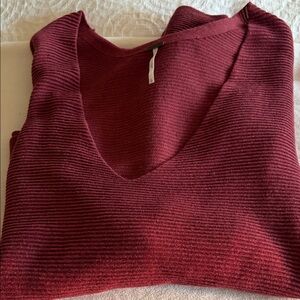Free People Ribbed V-Neck Sweater - Wine
